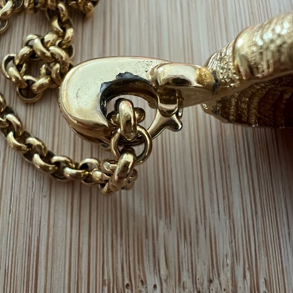 Vintage Burberry Necklace Pendant Pearl Enhancer with Chain Green Enamel Gold - Picture 8 of 13